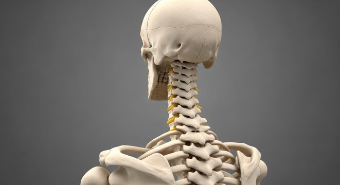 Human skeletal system - Cervical spine and skull.