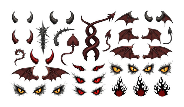 Halloween Demon Eyes Wings Clipart Set.
