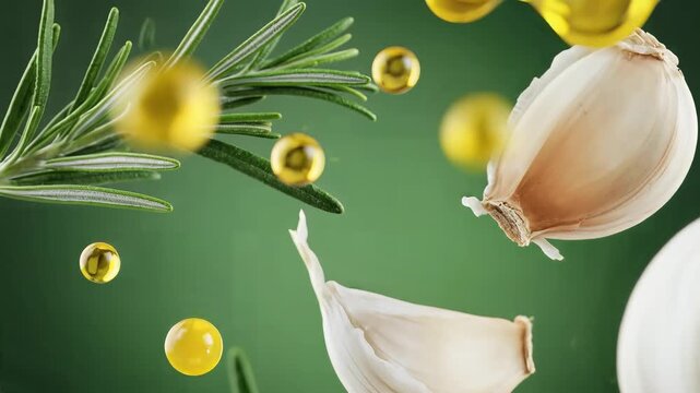 Garlic Cloves and Rosemary Leaves with Olive Oil.