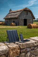 Portable Solar Panel Charging Gadgets on a Farm