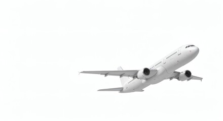 Obraz premium A modern passenger airplane soars elegantly through the sky, its sleek form against a neutral backdrop, representing concepts of travel and exploration.