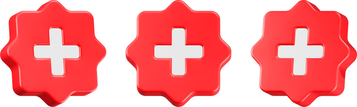plus add icon 3d render red circle button
