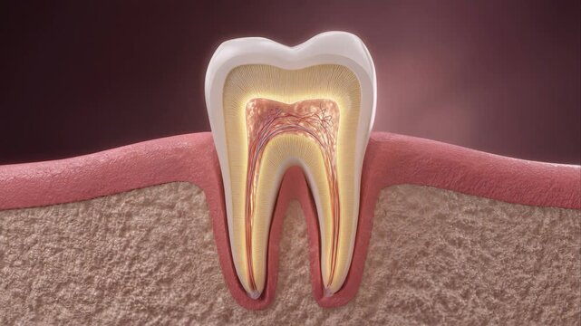 Illustrated crosssection showcasing tooth anatomy and decay progression