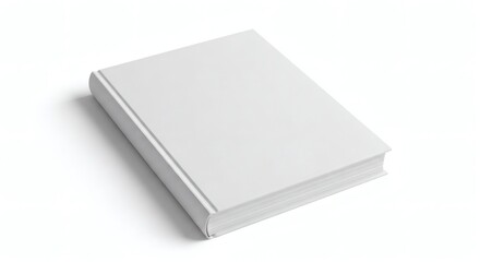 A pristine, hardcover book stands elegantly on its own, its blank cover radiating simplicity and potential.