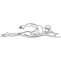 Obraz premium Swimmer Freestyle Stroke Continuous Line Art – Minimalist Swimming Sport Vector Illustration