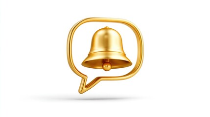 Golden notification bell inside speech bubble communication alert concept