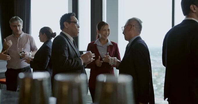 Celebration concept of 4k Resolution. Businessmen are meeting and discussing work in a liquor store club. In the hotel banquet hall.