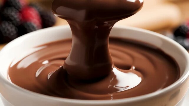 Close up of chocolate dessert in a white bowl with a silver spoon