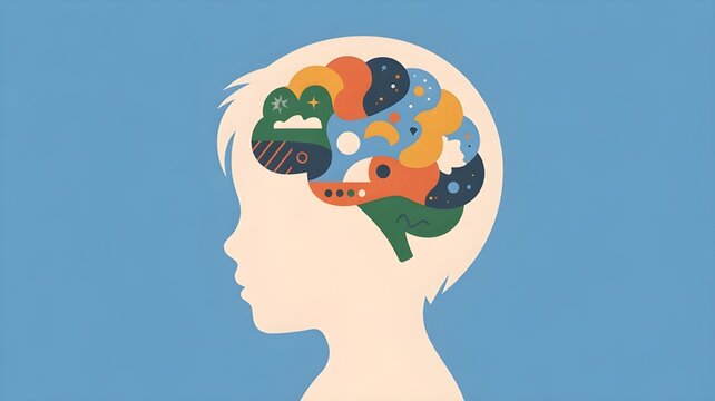 Autism awareness day boy head color brain banner