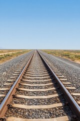 Obraz premium Straight railway tracks disappearing into horizon in open landscape