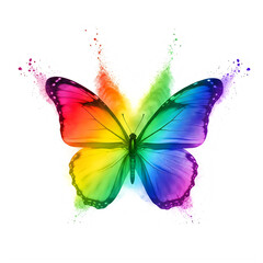 Fototapeta premium A colorful butterfly with rainbow wings isolated on transparent background, PNG