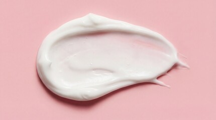 Smear of white cream on pink background, close-up view