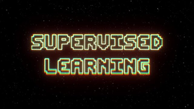 Supervised Learning Neon text with retro style