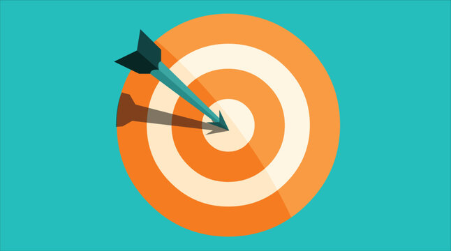 Orange Arrow Hitting the Center of a Target Bullseye Vector Illustration Flat style