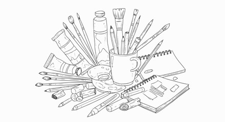 Assorted Art Supplies and Stationery Items.