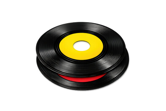 Stacked 45 rpm vinyl records symbolizing retro music, vintage culture, and nostalgic sound technology on a transparent background