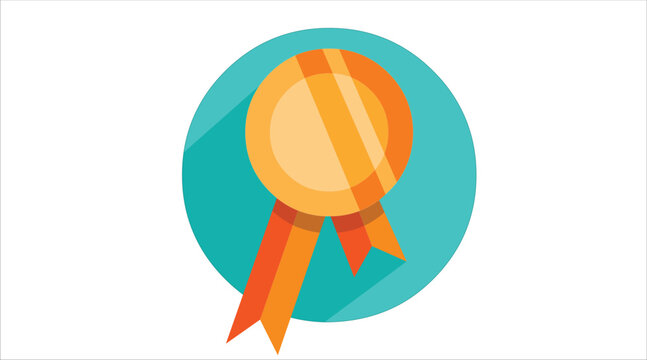 Orange Award Medal with Ribbons Flat Design Illustration on the cian background