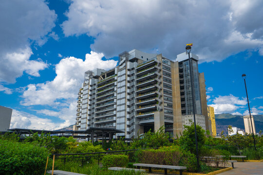 Medellin, Antioquia, Colombia. June 16, 2024. Coltejer Building, was built on the old theater and the Europa Jun&iacute;n Hotel, beginning in 1968 and ending four years later, in 1972.