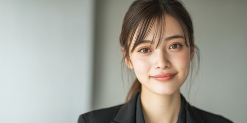 Fototapeta premium Smiling Young Japanese Businesswoman Professional Portrait in Corporate Office Setting