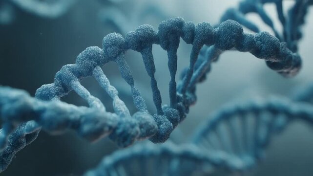 DNA Helix Structure Closeup Blue Background.