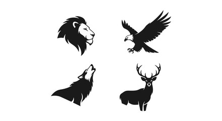 Obraz premium Black silhouette vector illustration of a wild deer and flying eagle with wings spread, featuring animal nature design elements for a wildlife tattoo symbol