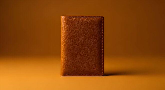 Leather wallet brown color cash holder brown leather grain on brown plain background cardholder showing elegance and stylish fashion