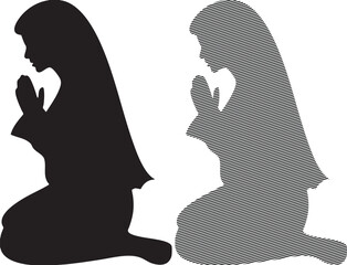 Woman Kneeling in Prayer Silhouette with Hands Clasped praying