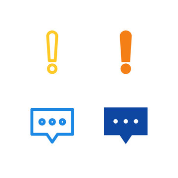 Flat Colored Warning and Message Icon Set for Alert Interface

