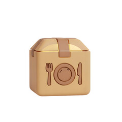 Golden lunch box with plate, fork, and knife