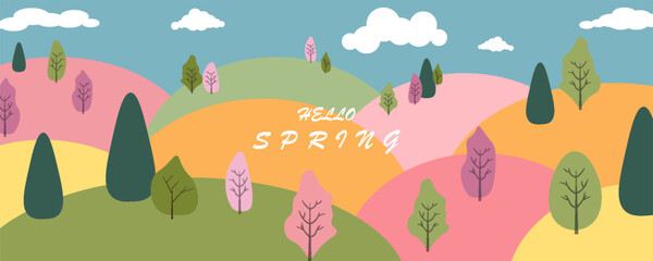 Welcome Spring greeting background, template for advertising, sales, web and social media, print. © Khanaya
