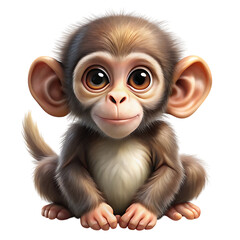Cute monkey with big eyes and ears sitting isolated on a transparent background large ears brown fur