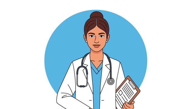 Female Doctor Cartoon Character Illustration.