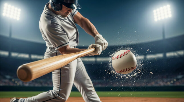 Professional Baseball Player Hitting Ball in Stadium