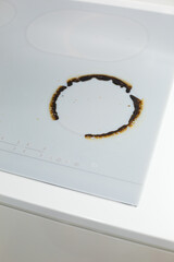 Dirty white ceramic kitchen stove after cooking