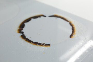 Dirty white ceramic kitchen stove after cooking