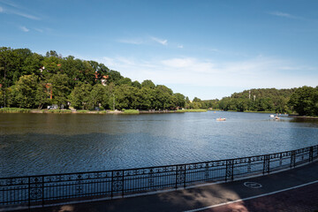 Lake Tikhoe in Svetlogorsk at summer day, place for walking