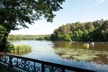 Lake Tikhoe in Svetlogorsk at summer day, place for walking