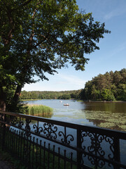 Lake Tikhoe in Svetlogorsk at summer day, place for walking