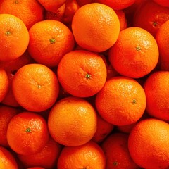 Fresh bright oranges piled closely for healthy citrus fruit photography and market display