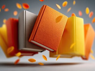 Book floating in air, soft shadows, neutral aesthetic. vibrant colors, bold lighting, modern branding style.