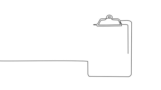 Line one art icon document continuous list illustration single check clipboard. Art line one test data survey checklist pen paper vector business report doodle notebook agenda sketch board form.