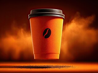 Coffee Mug Floating Orange Gradient Background Product Photography