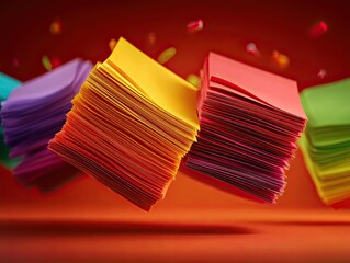 Documents floating in air, business concept, minimal scene.