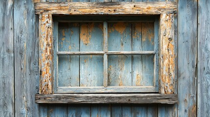 Weathered Window: A captivating close-up of an aged window, framed by peeling paint and set against a rustic wooden wall, evokes a sense of history and quiet charm. 