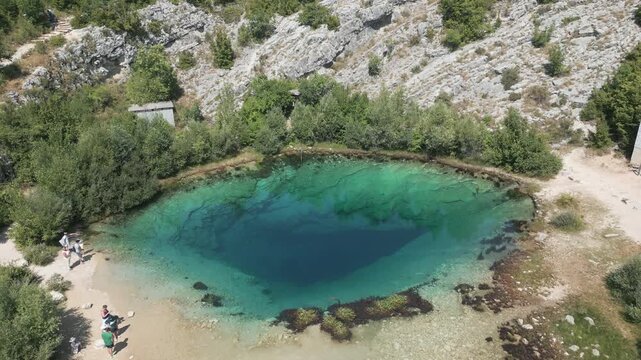 Aerial footage showcases spring of river Cetina in Croatia, also known as the Eye of the Earth.