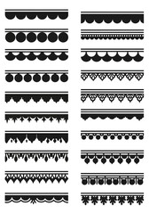 Fototapeta premium Black Lace Scalloped Border Silhouette Set with Decorative Ornate Dividers and Geometric Trim for Stationery and Craft Design