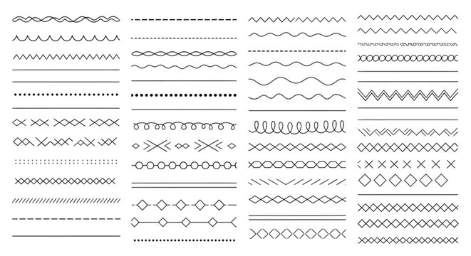 Decorative Divider and Border Line Set with Hand Drawn Dotted Zigzag and Wavy Graphic Elements for Page Design
