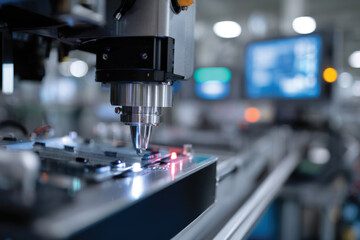 Fototapeta premium An insightful view of a precision machining process in action, highlighting the intricate details of modern manufacturing technologies and their impact on product quality.