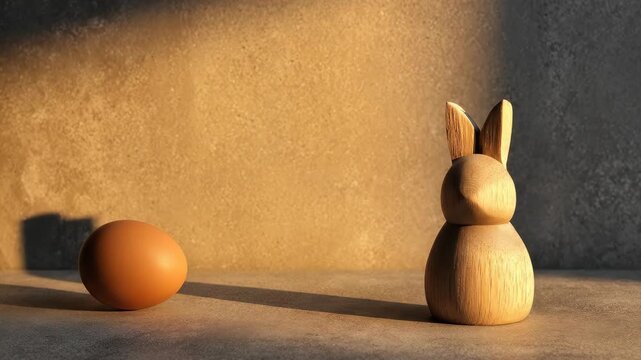 Minimalist easter bunny and egg on textured surface