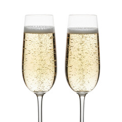 Two glasses of champagne on a white background